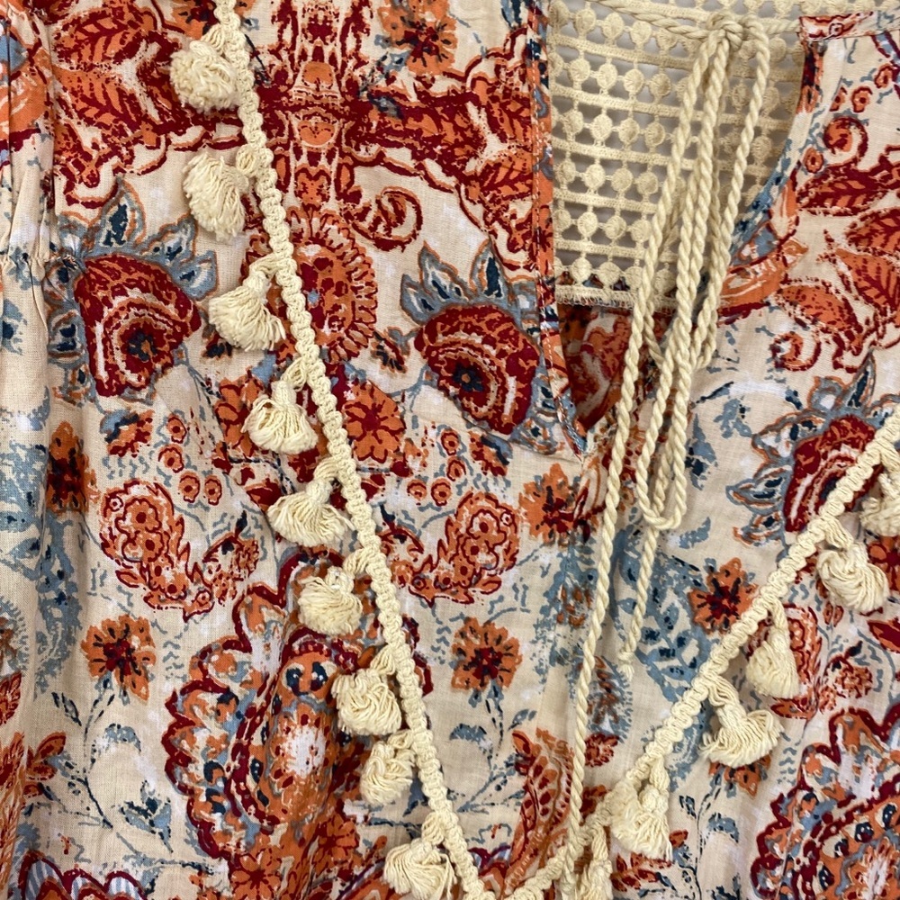 En Creme Floral Paisley Crochet Fringe Trim Top S - Picture 4 of 8